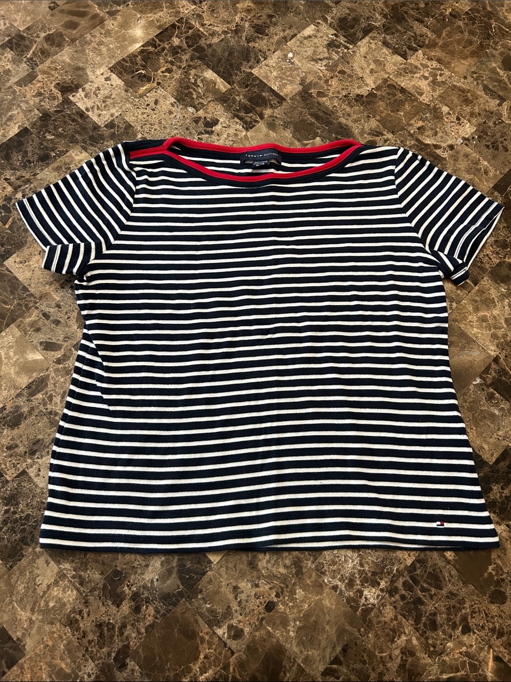 Tommy Hilfiger Women’s Navy, White & Red Striped Short Sleeve Tee size XL